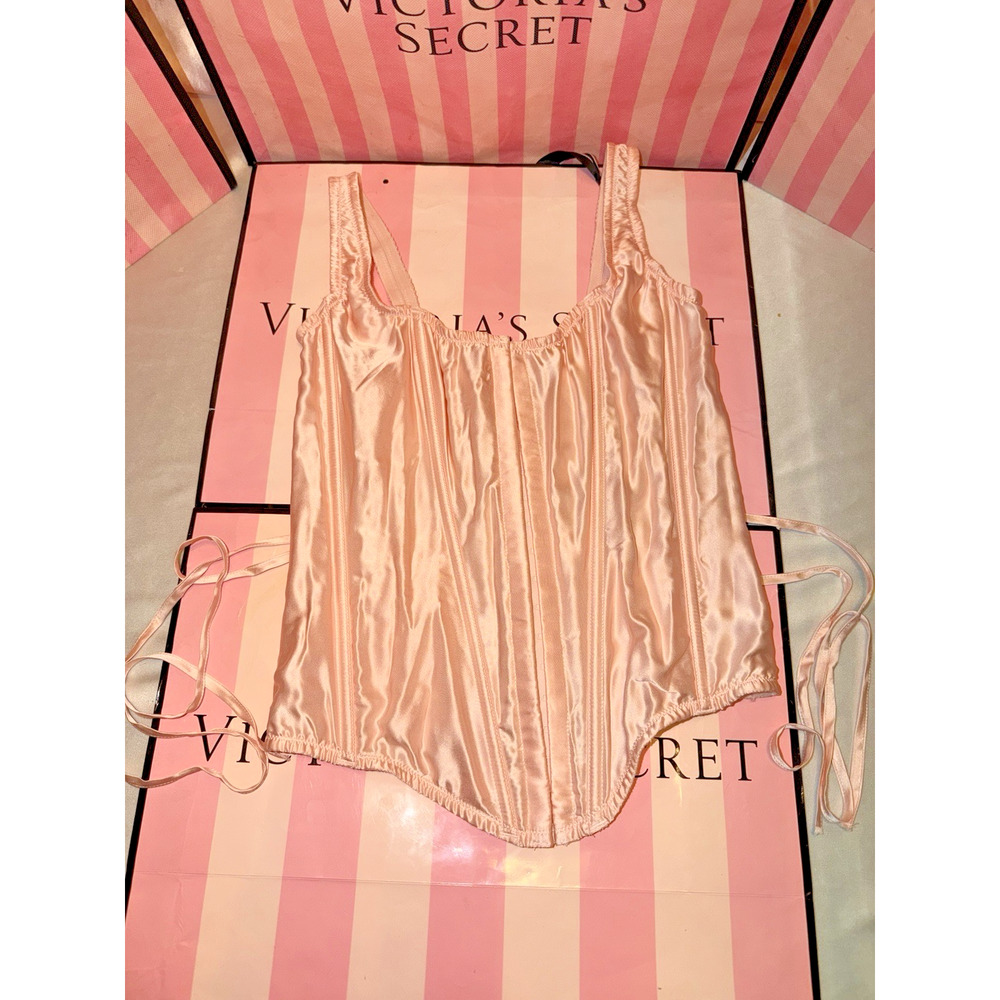 Victorias Secret Silk Corset Lace Up & Thong Pale Pink Beautiful Medium - Picture 6 of 6